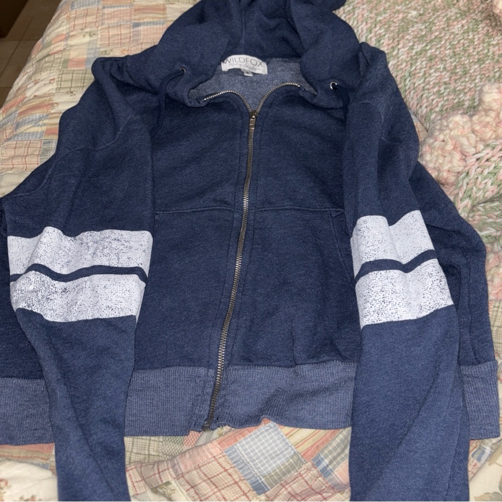Wildfox Navy Blue Hoodie with White Stripes - Picture 3 of 6